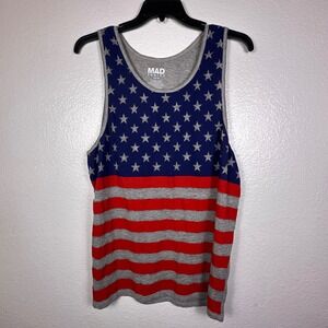 Mad Engine Mens American Flag Tank Top Stars and Stripes Grey Red Blue Large NEW